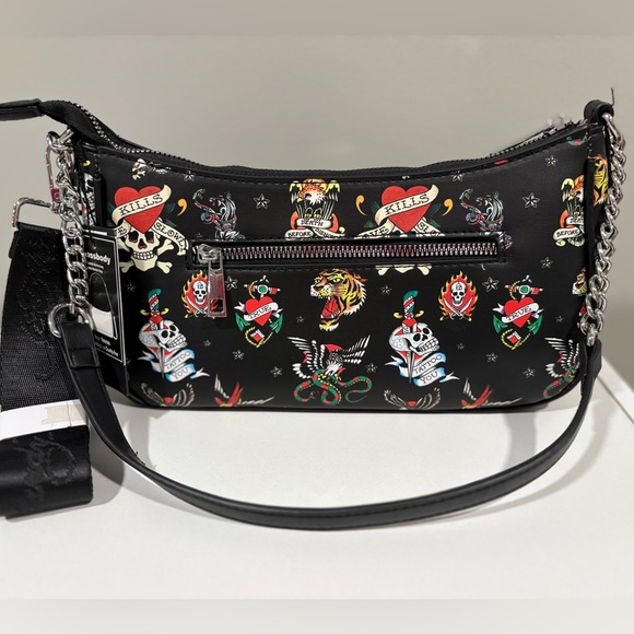 NWT Ed Hardy Black Skull Print Women's Crossbody Bag - Picture 4 of 6